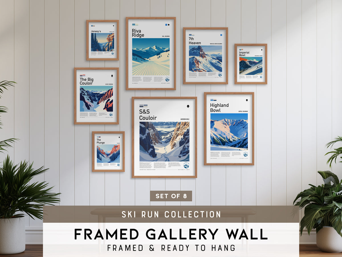 Ski Run Collection | Gallery Wall Set of 8 | Framed Gallery Set | Gallery Wall Kit