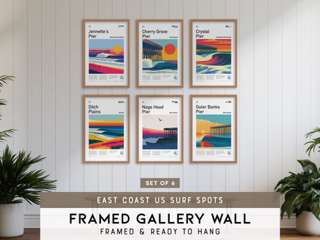 East Coast US Surf Spots Gallery Wall | Cherry Grove Pier | Set of 6 Matching Framed Surf Prints