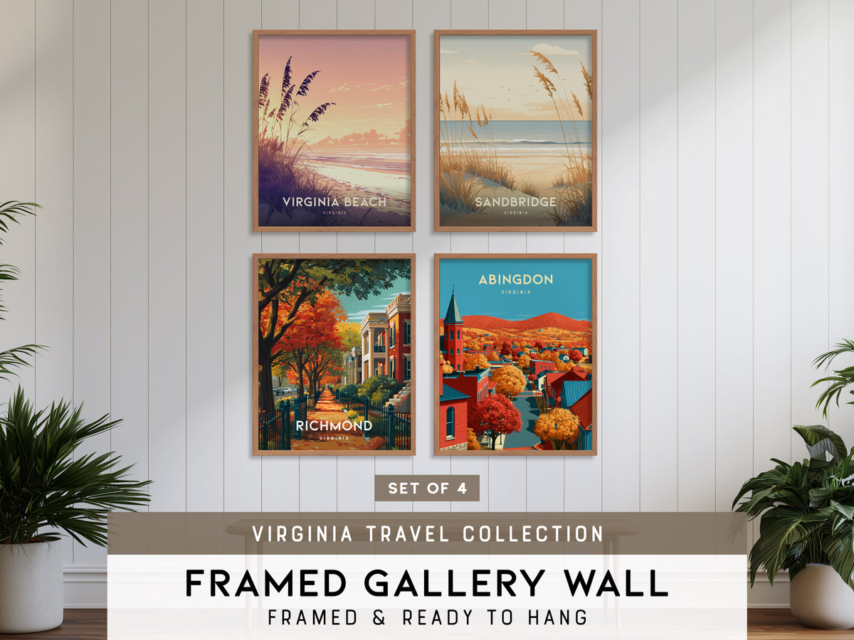 Virginia Gallery Wall | Richmond, Abingdon & Virginia Beach | Set of 4 Matching Framed Prints