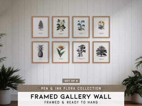 Pen & Ink Gallery Wall | Set of 8 | Pen and Ink Art | Bedroom Wall Art