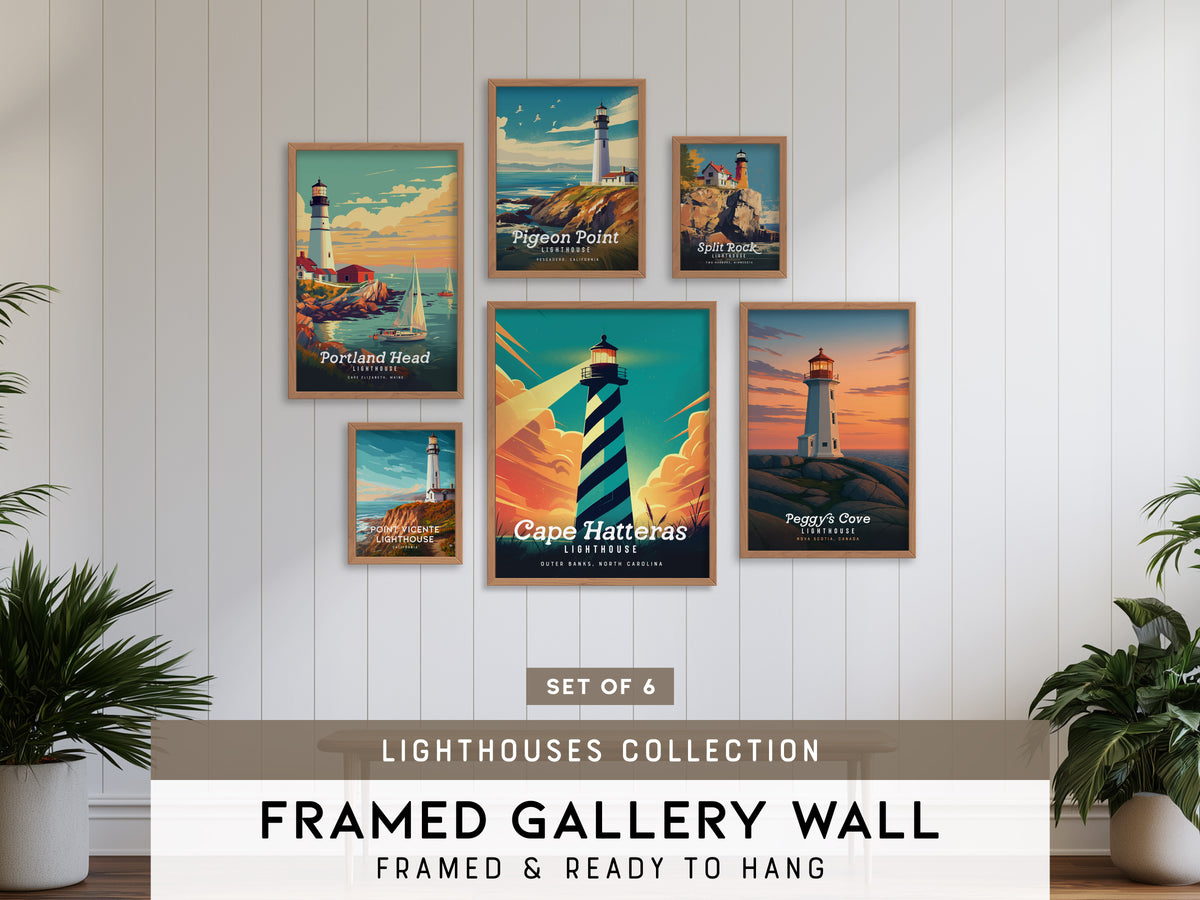 Lighthouses Collection | Gallery Wall Set of 6 | Ready to Hang Gallery Wall | Framed Wall Decor