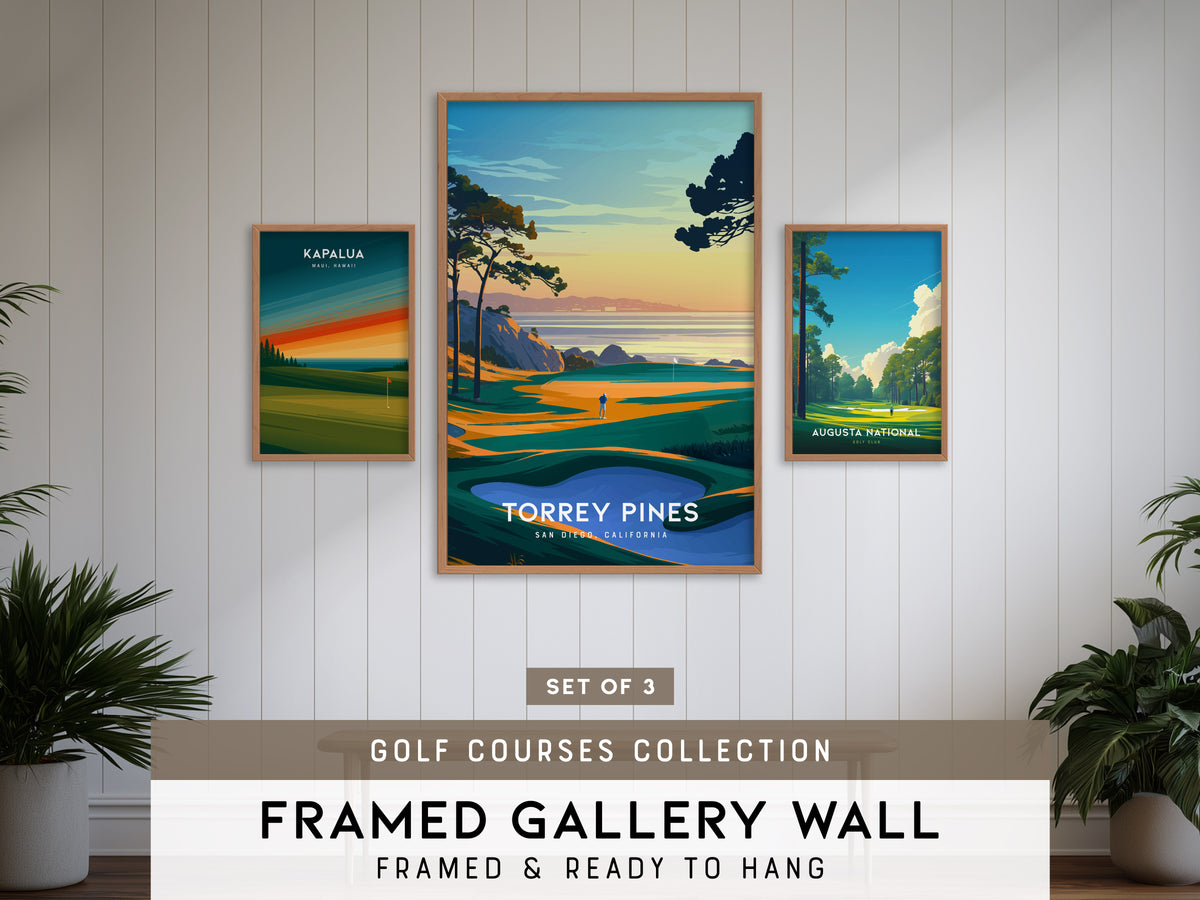Golf Courses Gallery Wall | Torrey Pines, Kapalua & Augusta National | Set of 3 Framed Prints