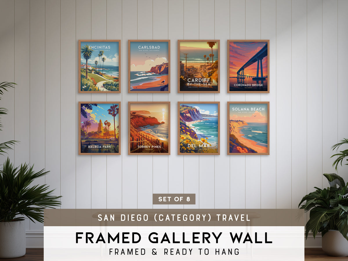 San Diego (category) Travel Gallery Wall | Set of 8 | Travel Art Prints | Bedroom Wall Art