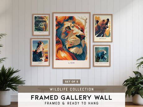 Wildlife Gallery Wall | Set of 5 | Wildlife Art Prints | Office Wall Art