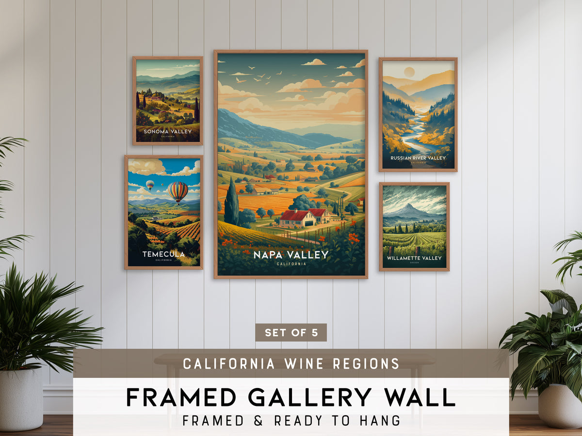 California Wine Country Gallery Wall | Temecula & Sonoma Valley | Set of 5 Framed Prints
