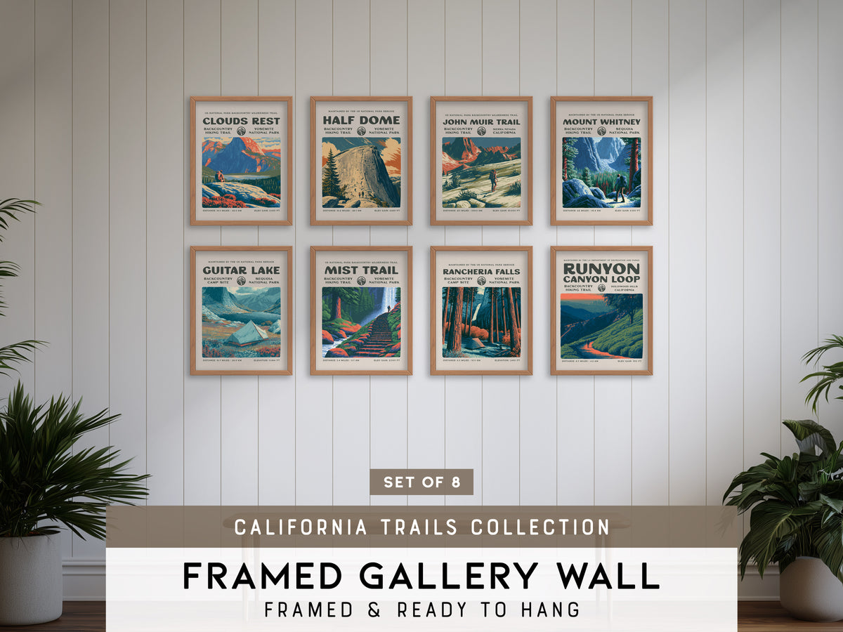 California Trails Gallery Wall | Mist Trail | Set of 8 Matching Framed Trail Prints