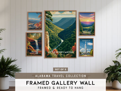Alabama Travel Collection | Gallery Wall Set of 5 | Framed Print Set | Pen & Ink