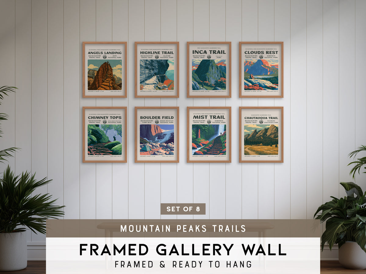 Mountain Peaks Trails Gallery Wall | Boulder Field | Set of 8 Matching Framed Trail Prints