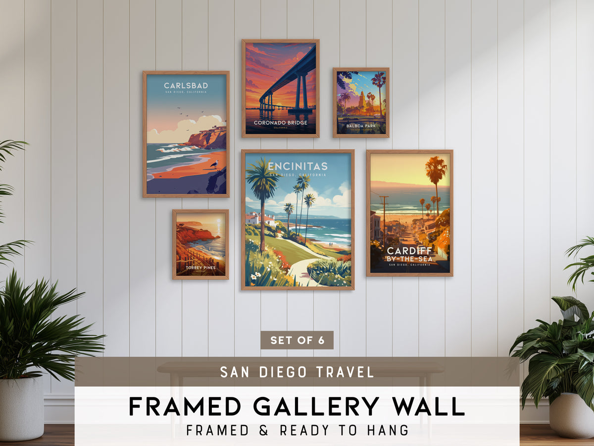 San Diego Gallery Wall | Coronado Bridge, Balboa Park & Torrey Pines | Set of 6 Framed Prints
