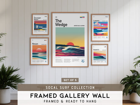 Southern California Surf Gallery Wall | Set of 5 | Surf Art Prints | Office Wall Art