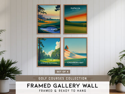 Golf Courses Gallery Wall | Augusta National & Chambers Bay | Set of 4 Matching Framed Prints