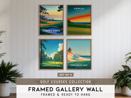 Golf Courses Gallery Wall | Augusta National & Chambers Bay | Set of 4 Matching Framed Prints