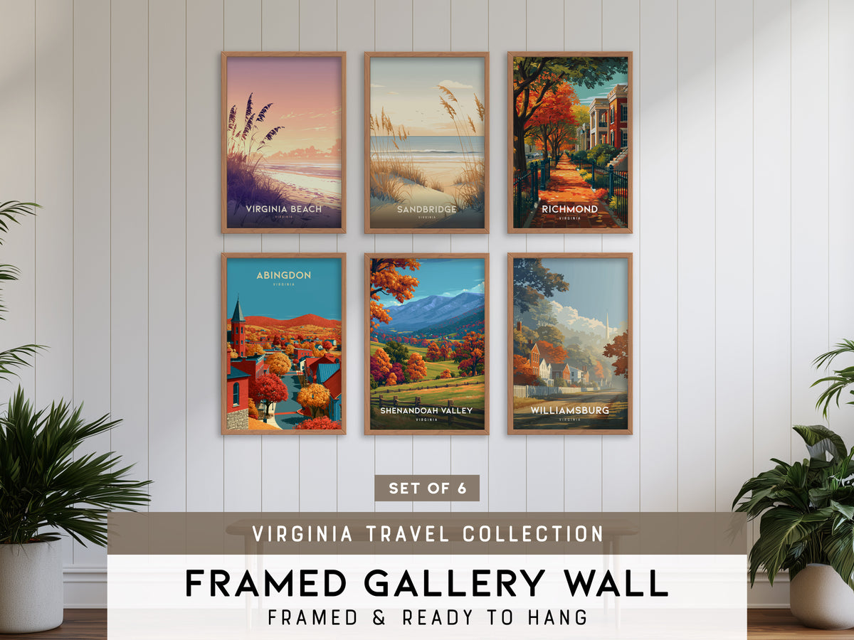 Virginia Gallery Wall | Sandbridge, Richmond & Abingdon | Set of 6 Matching Framed Prints