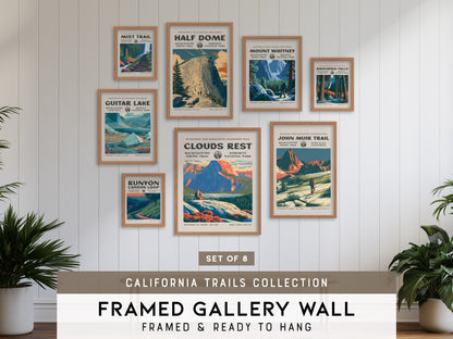 California Trails Gallery Wall | Guitar Lake & Mist Trail | Set of 8 Framed Trail Prints