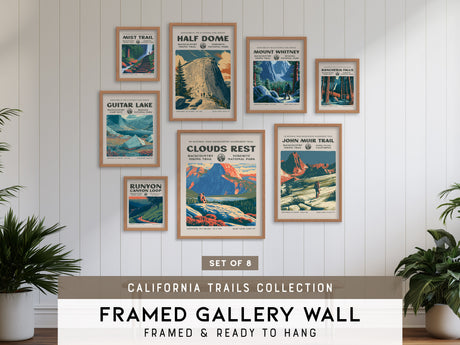 California Trails Gallery Wall | Guitar Lake & Mist Trail | Set of 8 Framed Trail Prints