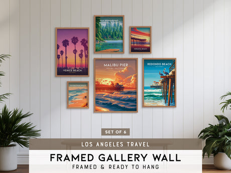 Los Angeles Travel Gallery Wall | Set of 6 | Travel Art Prints | Mixed Size Frames