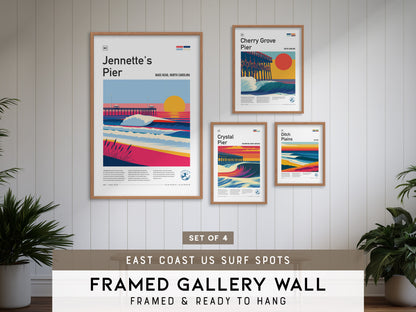 East Coast US Surf Spots Gallery Wall | Cherry Grove Pier | Set of 4 Framed Surf Prints