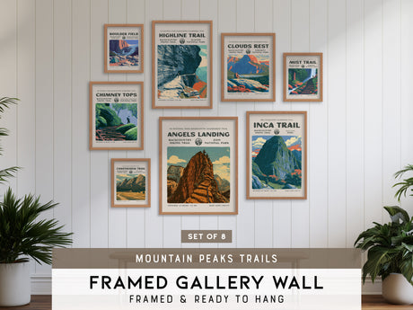 Mountain Peaks Trails Gallery Wall | Chimney Tops | Set of 8 Framed Trail Prints
