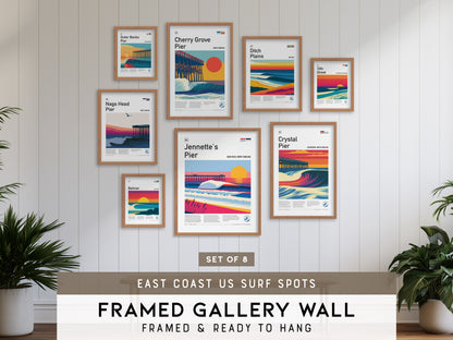 East Coast US Surf Spots Gallery Wall | Nags Head Pier | Set of 8 Framed Surf Prints