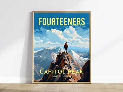 Capitol Peak Fourteener Colorado, Framed Wall Art | Rocky Mountains 14ers | 14er Climber Hiker Adventure Poster Print Gift Idea Home Decor