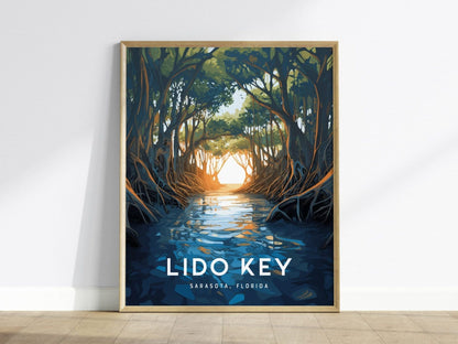 Lido Key, Sarasota, Florida Framed Wall Art - Paddle Mangroves Beach Vacation Poster Design Travel Island Print Kayaker Paddleboard Gift