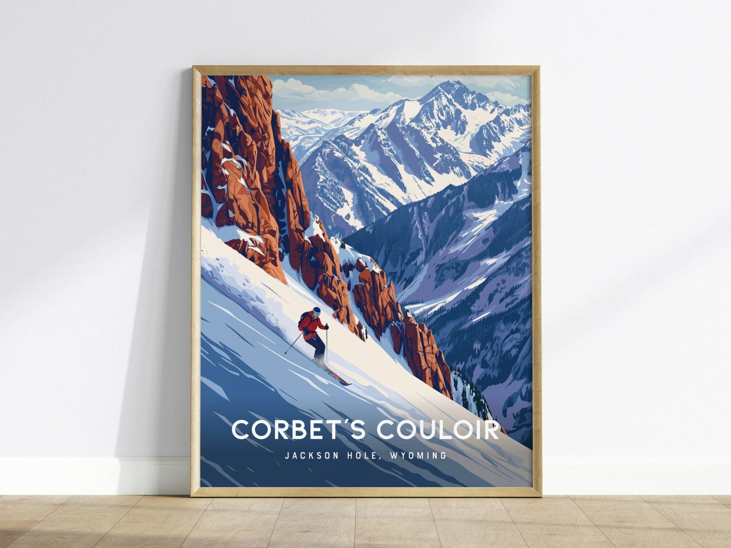 Corbet&#39;s Couloir, Jackson Hole, Wyoming Framed Wall Art | Mountain Ski Resort Skiing Snowboard Poster Design Print Travel Artwork Gift Decor