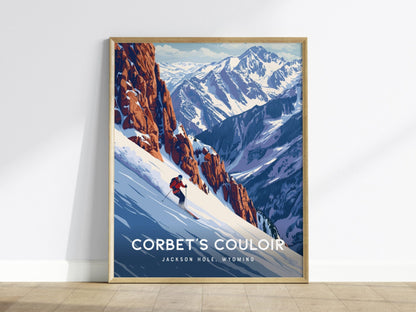 Corbet&#39;s Couloir, Jackson Hole, Wyoming Framed Wall Art | Mountain Ski Resort Skiing Snowboard Poster Design Print Travel Artwork Gift Decor