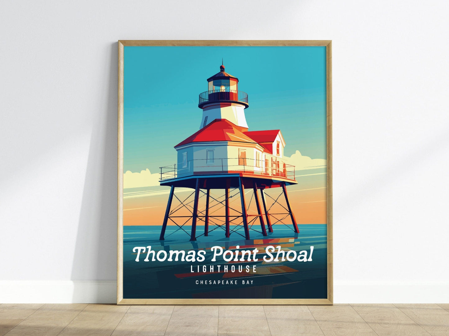 Thomas Point Shoal Light Station, Maryland - Chesapeake Bay&#39;s Iconic Poster | Trendy Travel Poster for Airbnb Home Decor Living Room Gift