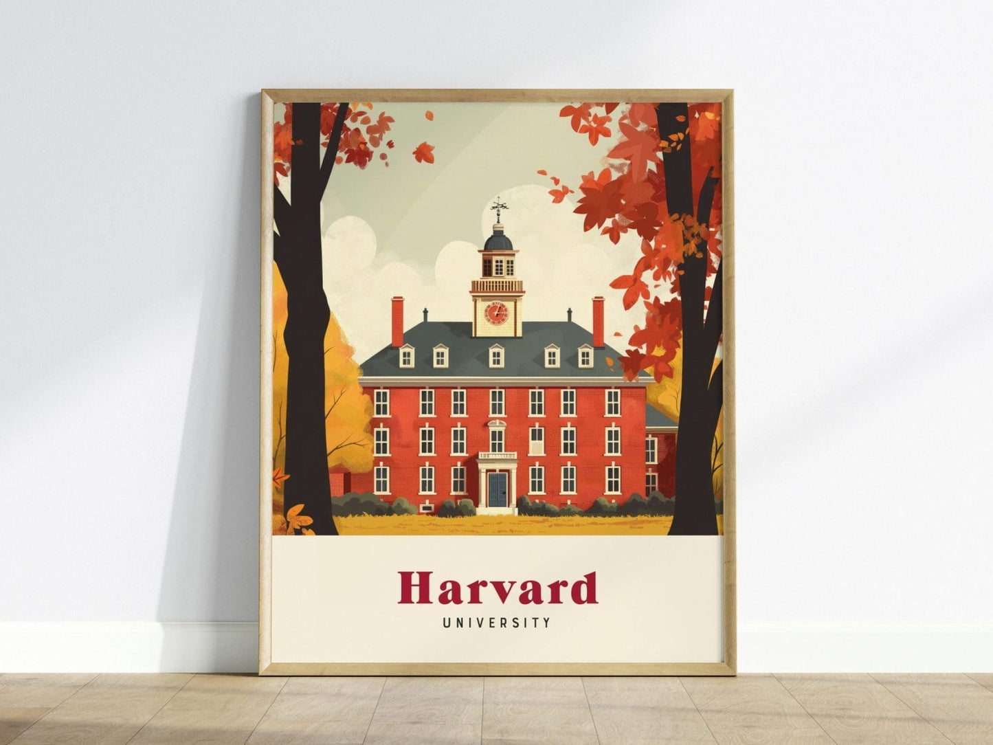 Harvard University Travel Print | Cambridge Travel Art | Harvard Trendy Travel Poster for Airbnb, Living Room, Office Decor | University Art