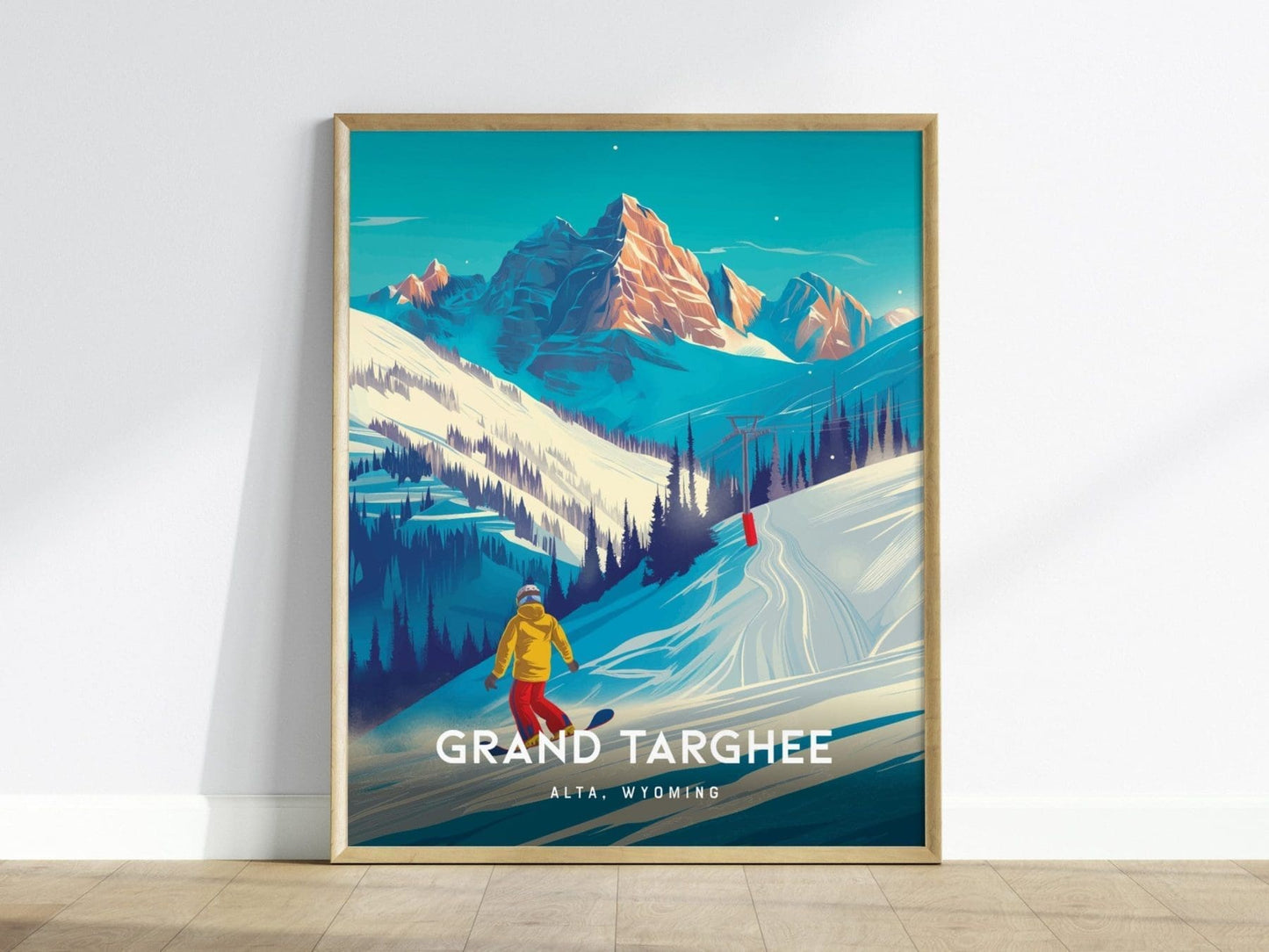 Grand Targhee Resort&#39;s Thrill: Snowboarder and Ski Paradise, Alta Wyoming, Framed, Alpine Adventure, Snowboarding Poster & Travel Gift Decor