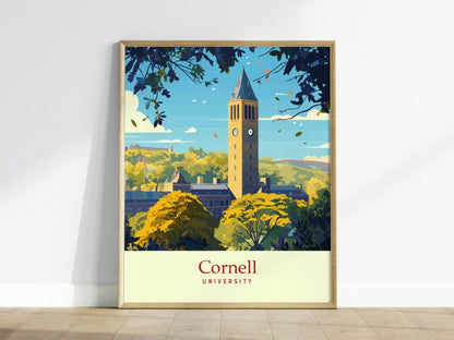 Cornell University, Ithaca, NY, Framed Travel Print | McGraw Tower College Campus Ivy League Alumni Wall Art Office Room Decor Poster Gift