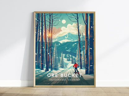 Breckenridge Colorado Framed Print, Wall Decor, Ore Bucket Run, Peak 6 Breckenridge Poster Colorado Art Gift, Breckenridge Ski and Snowboard