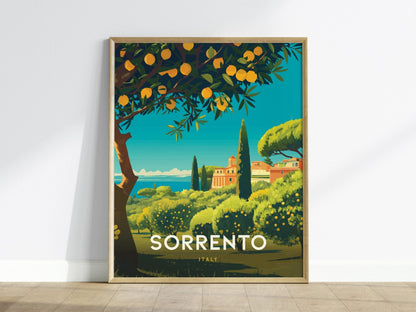 Sorrento Italy Lemon Coast Travel Print, Sorrento Italy Lemons Travel Poster Print, Vibrant Sorrento Lemons Travel Poster & Wall Art Decor