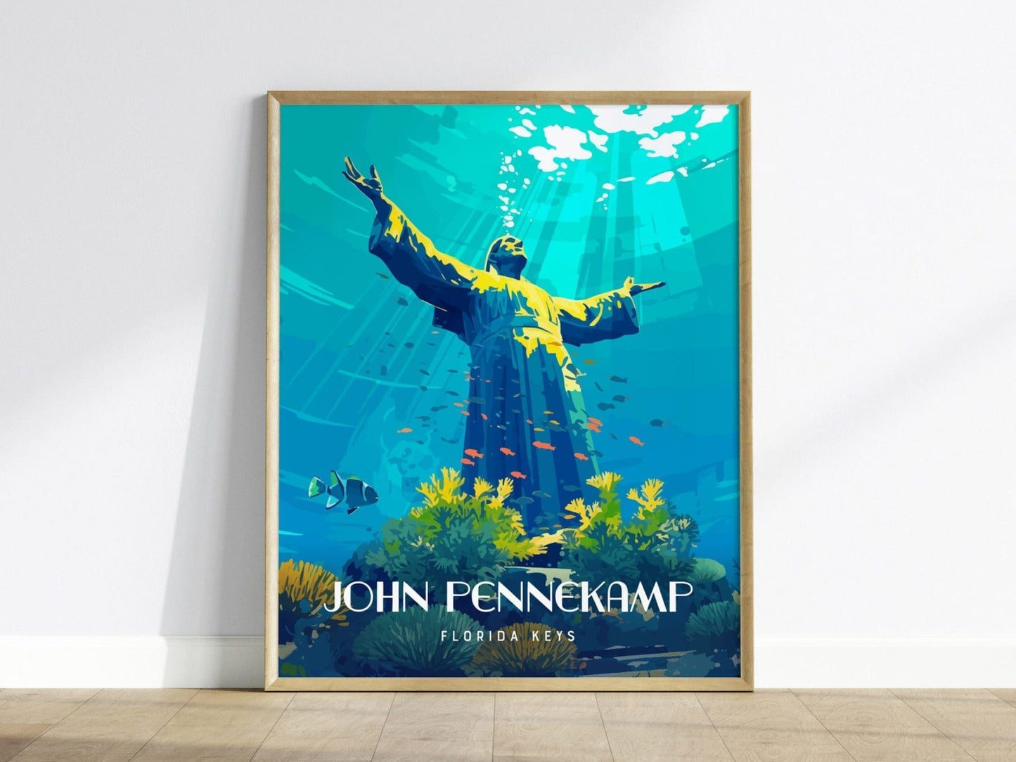 John Pennekamp Coral Reef Park, Florida Keys Key Largo Framed Wall Art - Snorkel Dive Christ Poster Design Travel Print Home Cottage Decor