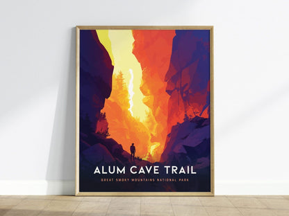 Great Smoky Travel Poster, Alum Cave Trail Great Smoky National Park Poster, National Parks Travel Wall Art Print, Custom Travel Poster