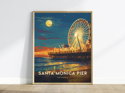 Santa Monica Pier Framed California Travel Print, Santa Monica Pier Travel Poster, California Travel Poster, Los Angeles Wall Art Home Decor