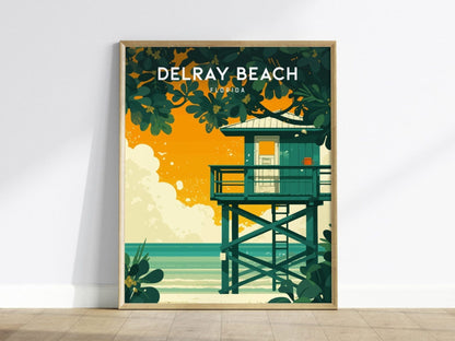 Delray Beach, Florida Framed Wall Art - Boca Raton Palm Beach House Minimal Poster Design Travel Print Tropical Palm Tree Home Decor Set