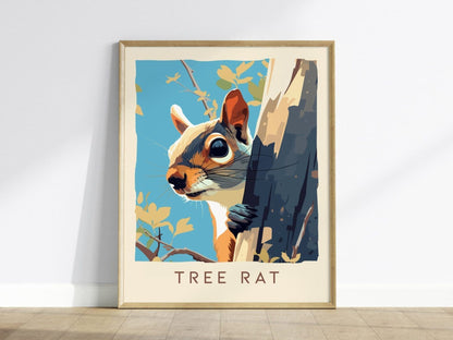 Tree Rat, Urban Wildlife Series, Squirrel Framed Wall Art - City Animal Collection Poster Design Print Funny Gift LA NYC Decor Statement Set