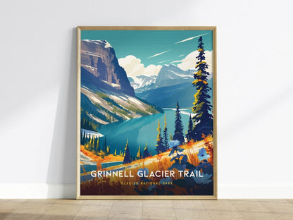 Grinnell Glacier Trail - Glacier National Park Framed Travel Poster, Glacier Montana Poster, National Parks Custom Travel Home Decor