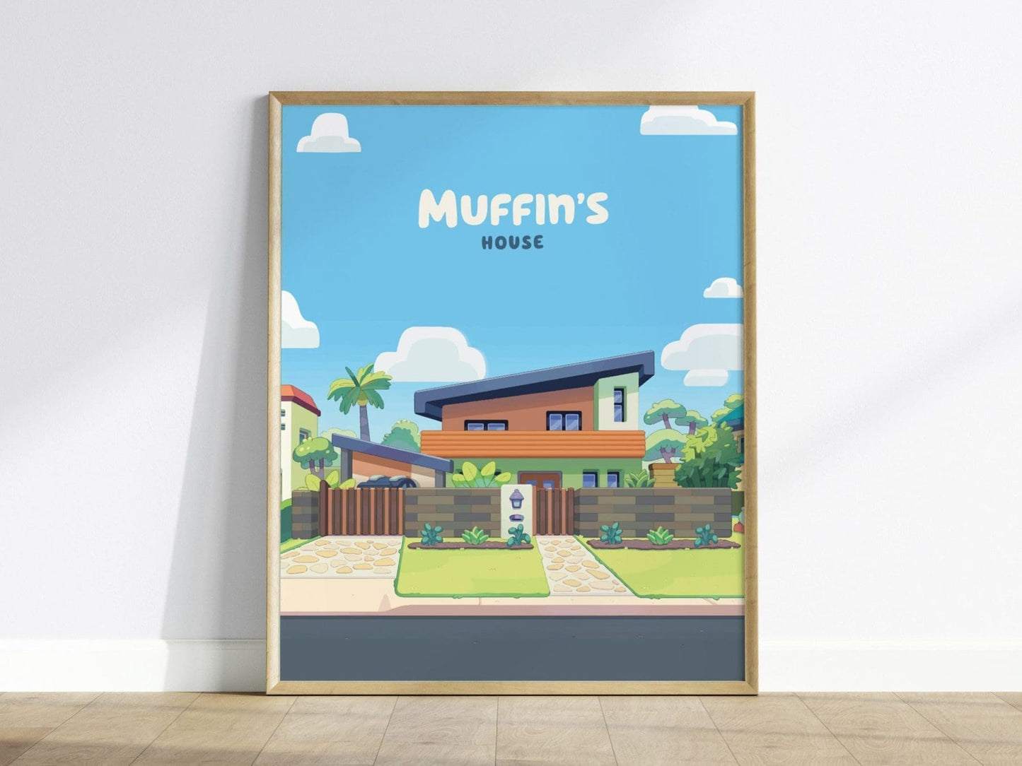 Bluey Muffin&#39;s House Framed Poster, Muffin&#39;s House Decor for Kids Room, Bluey Nursery Print, Bluey Wall Decor, Muffin&#39;s House Gift Wall Art