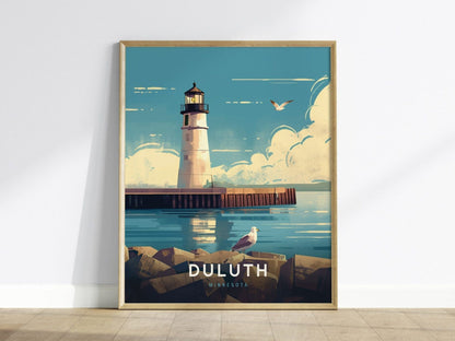 Duluth Harbor North Pier Lighthouse Poster, Minnesota Lighthouse Wall Art, Framed/Unframed Duluth Print, Nautical Decor, Great Lakes Decor