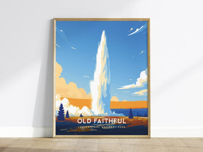 Old Faithful Geyser Poster, Yellowstone National Park Art, Framed/Unframed Nature Print, Geyser Eruption Wall Decor, National Park Souvenir