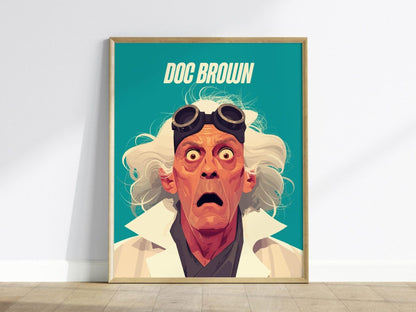 Doc Brown Back To The Future Framed Wall Art | Classic 80s Scifi Movie Poster | Christopher Lloyd Fan Nostalgic Sci-Fi Film Decor Gift Set