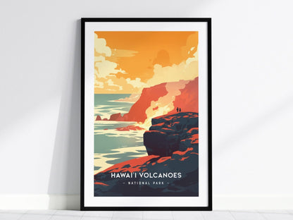 Hawaii Volcanoes National Park Minimalist Series Framed Wall Art, Big Island Volcano Vintage Poster Minimal Home Decor Mauna Loa Gift Set