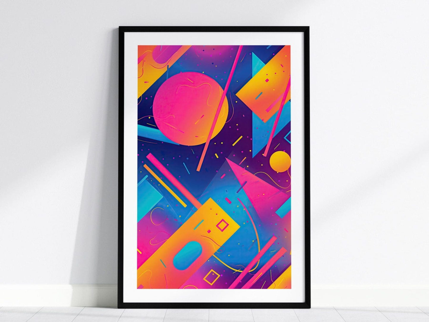 Retrowave 1990s Art Framed Poster 01, 90s Lisa Frank Design Series, College Party Style Abstract Art, Retro Modern Artwork Neon Dorm Decor