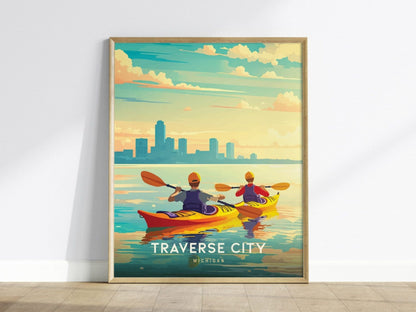 Traverse City, Michigan Poster - Scenic Waterfront and Outdoor Adventure, Framed/Unframed, Perfect Wall Decor for Home or Office, Wall Art