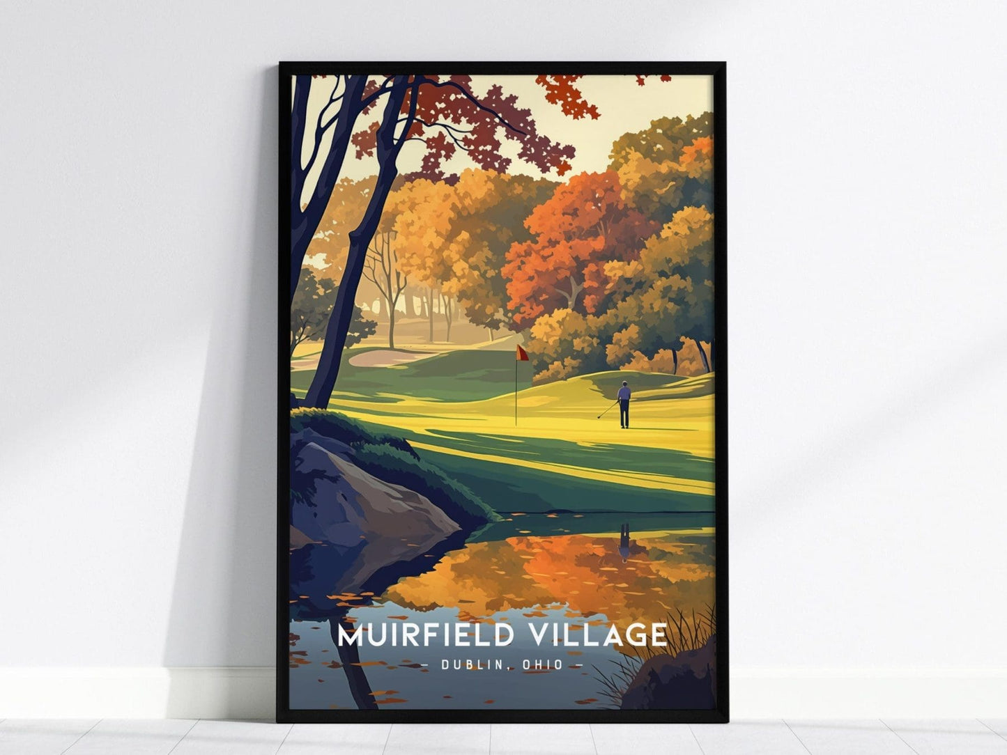 Muirfield Village Golf Club Course Dublin Ohio Framed Wall Art - Golfer Gift Travel Poster PGA Tour Jack Nicklaus Golfing Home Decor Set