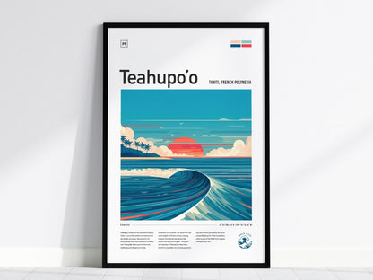 Teahupo&#39;o Surf Spot Framed Poster, Teahupoo Wave Wall Art, Tahiti Travel Print, French Polynesia Surfer Decor Surfing Modern Design Gift