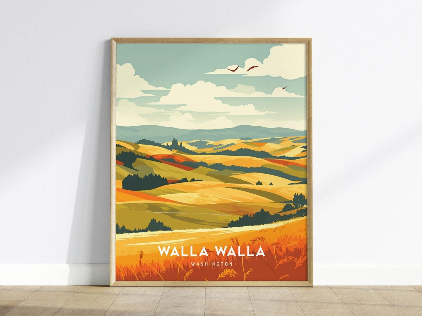 Walla Walla, Washington Wineries Poster - Picturesque Vineyard Landscape, Available Framed/Unframed, Ideal Wine Lover Gift, PNW Wall Decor