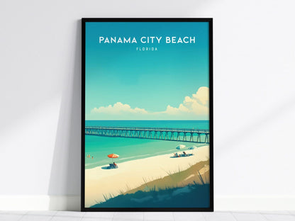 Panama City Beach, Florida Framed Wall Art - Panhandle Gulf Coast Pier Park Travel Poster Print PCB Vacation Cottage Home Decor Artwork Gift